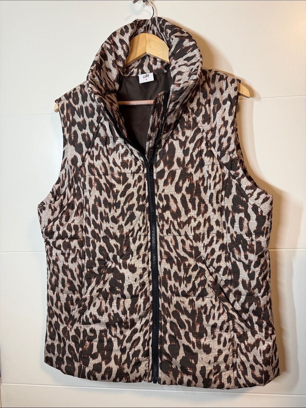 CAbi Leopard Print Quilted Vest - Brown, Black